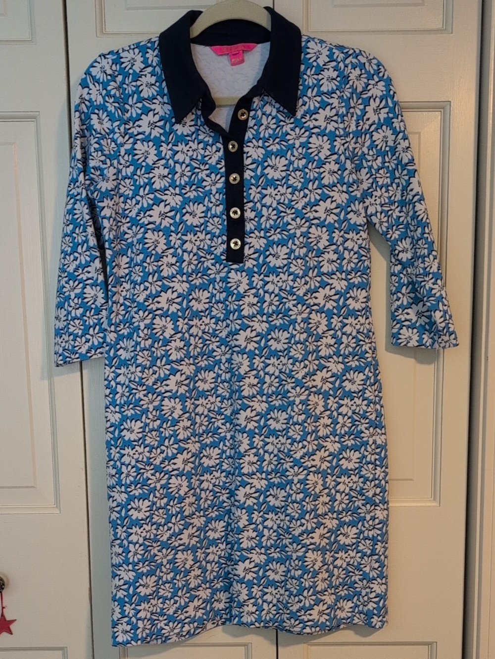 Lilly Pulitzer Blue and White Floral Polo Dress